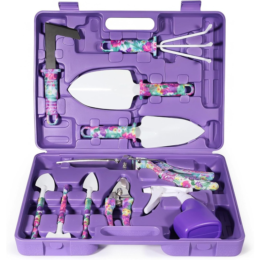 Gardening Tools Spade - 花柄ケース付き10点ガーデニングツールセット：特別な機会の女性への理想的なギフト
