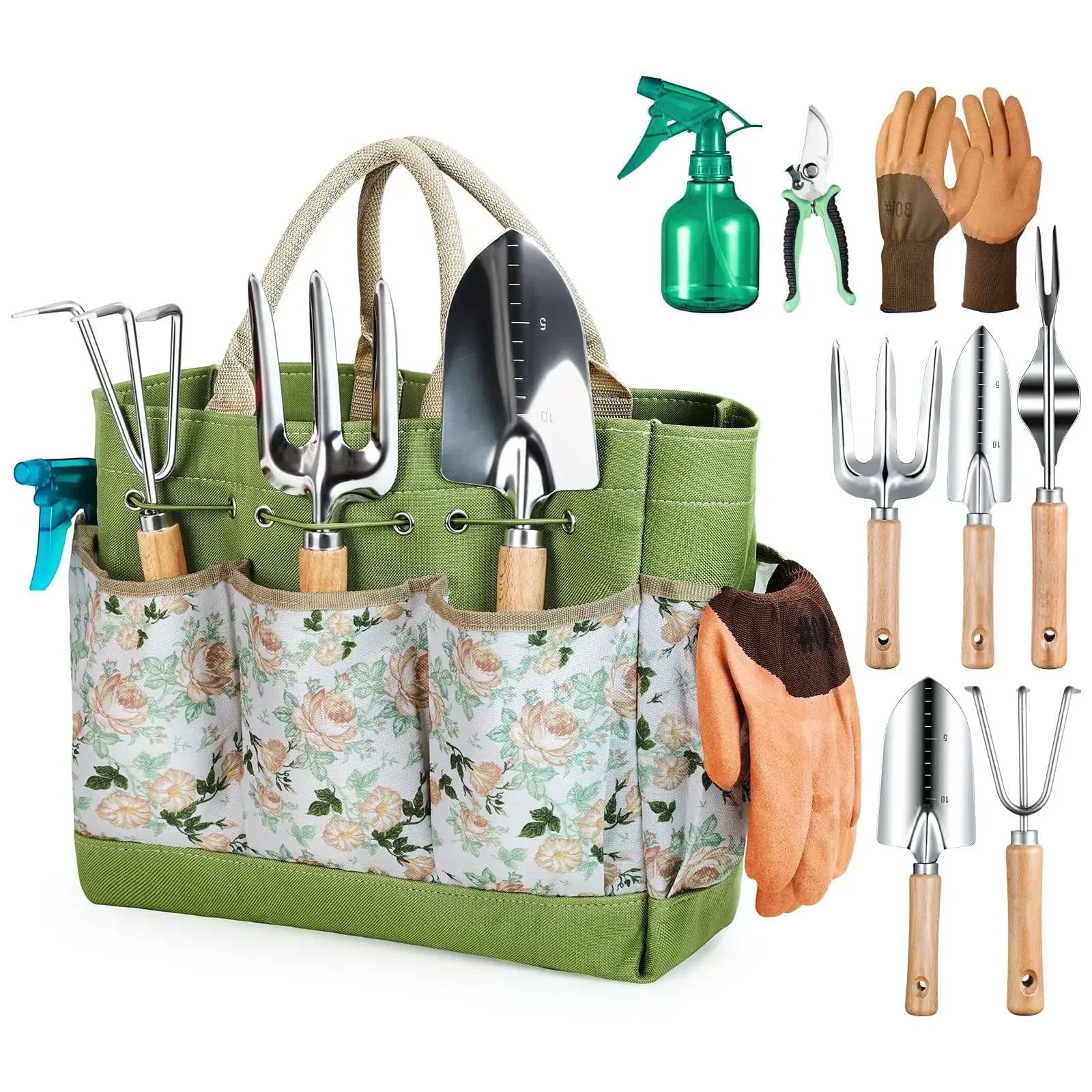 Gardening Tools Spade - 頑丈なガーデニングハンドツール、耐久性のあるオーガナイザーハンドバッグ、防錆コンビネーション、ガーデンツールセット、9個