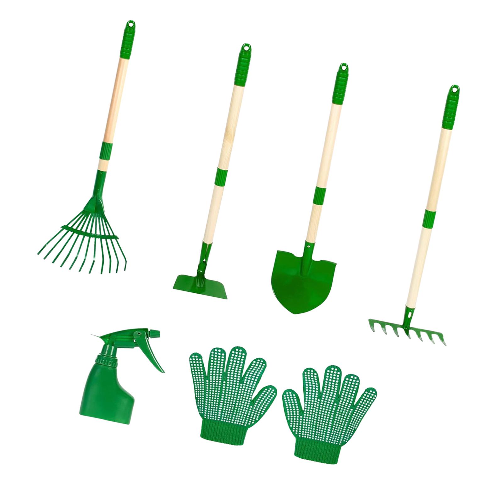 Gardening Tools Set Gift - 6x キッズガーデニングツールセット屋外掘削雑草おもちゃ誕生日プレゼント実用的なコンフォートハンドルスペード熊手葉熊手鍬セット