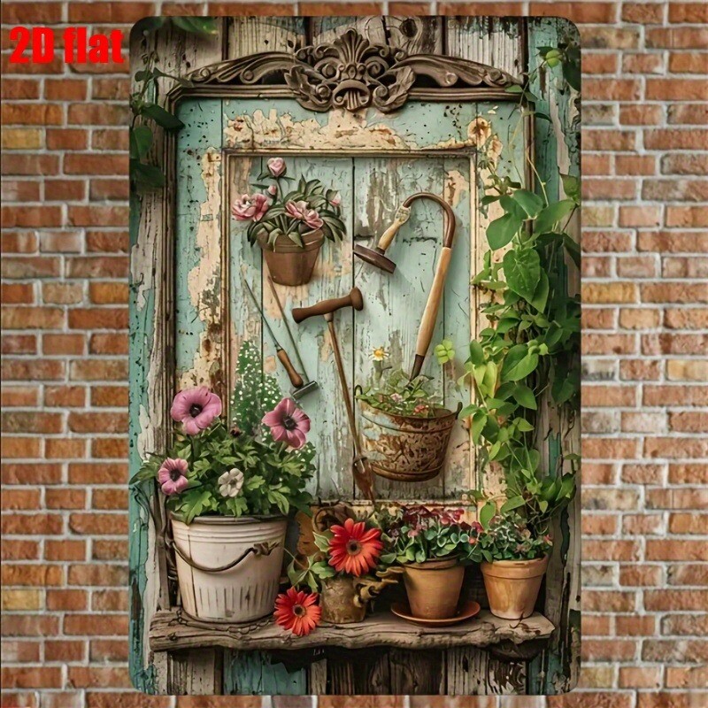 ヴィンテージ花柄メタルティンサイン 8x12インチ 壁飾り  - Gardening Tools Vintage のレビューと価格