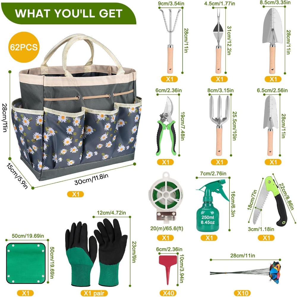 ステンレス製シャベル、マット、剪定ばさみ、耐久性のあるバッグ - Gardening Tools Set Gift のレビューと価格